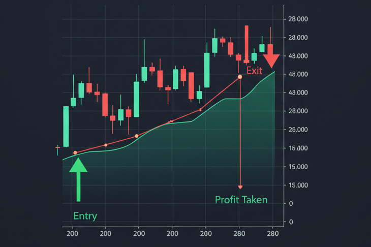 A mock chart showing entry and exit points.